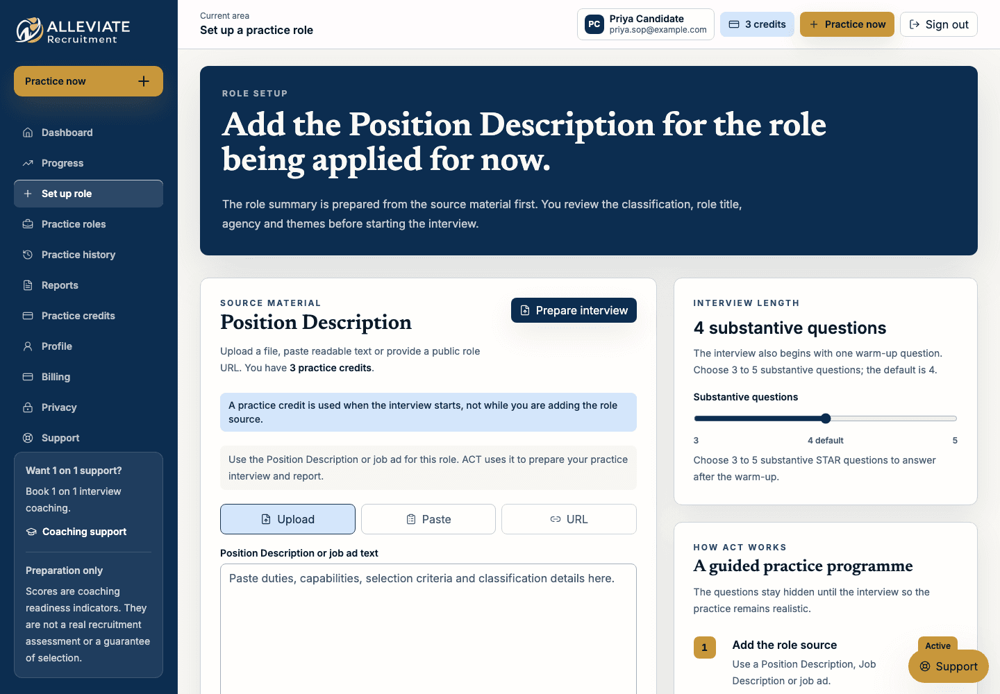 Role setup paste option for Position Description or job ad text.